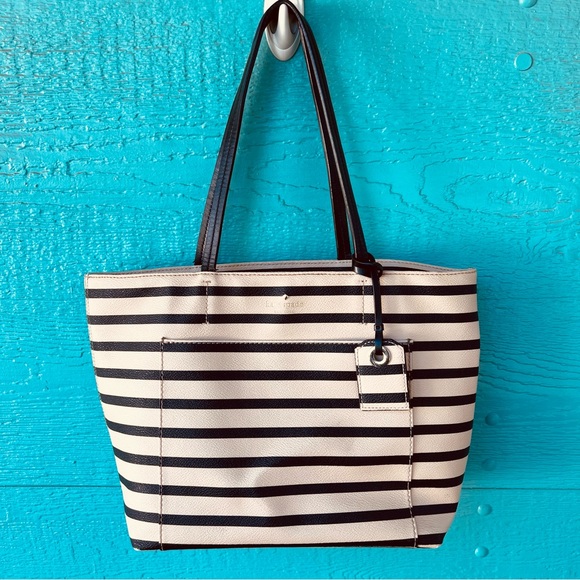 kate spade Handbags - Kate Spade New York Hyde Lane Riley Stripe Tote Bag BLACK BEIGE TAN